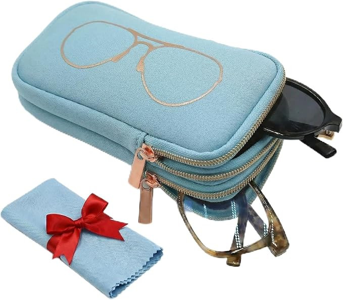 Double Glasses Case Neoprene Pouch Soft Eyeglass Sunglasses Cases With Cleaning Cloth | Amazon (US)