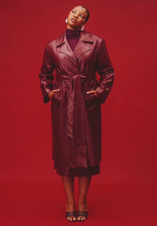 Croc Faux Leather Trench Coat | Eloquii