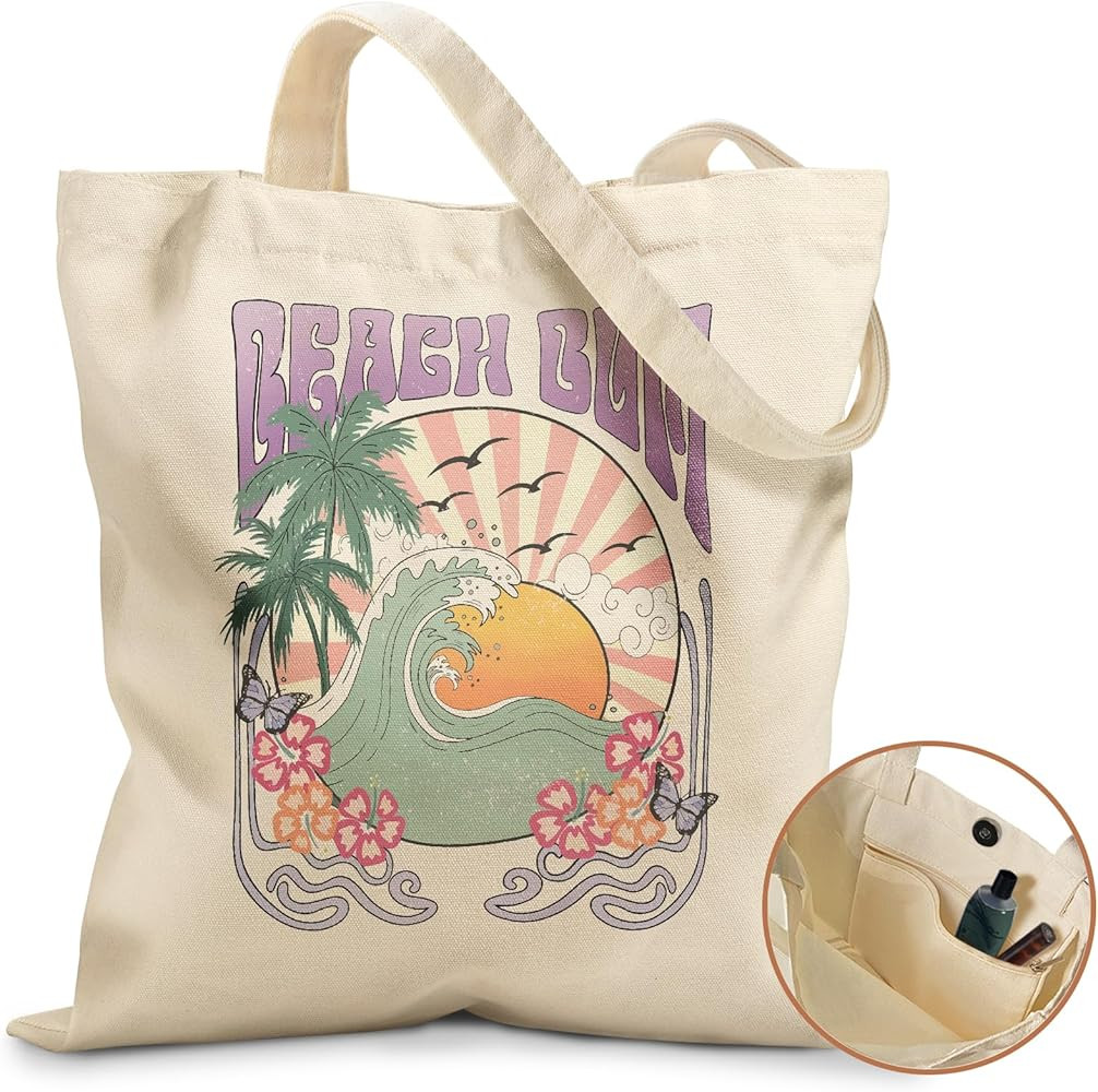 Aesthetic Tote Bag for Girls - with Magnetic Buckle and Zipper Inner Pocket for Women Lady Canvas... | Amazon (US)