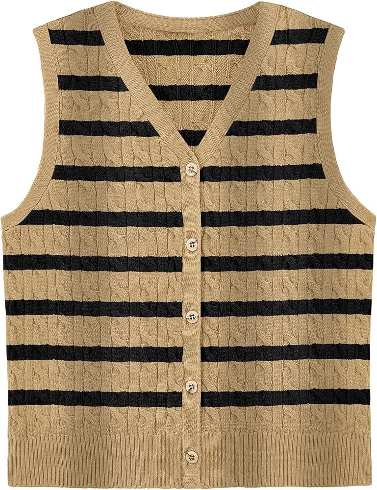 WIHOLL Sweater Vest for Women Cable Knit Cropped Tank Tops Button Up Sleeveless Cardigan Fall Out... | Amazon (US)