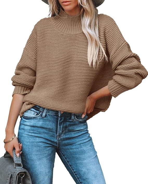FERBIA Women's Turtleneck Pullover Sweater Oversized Batwing Sleeve Chunky Knitted Sweaters Jumpe... | Amazon (US)