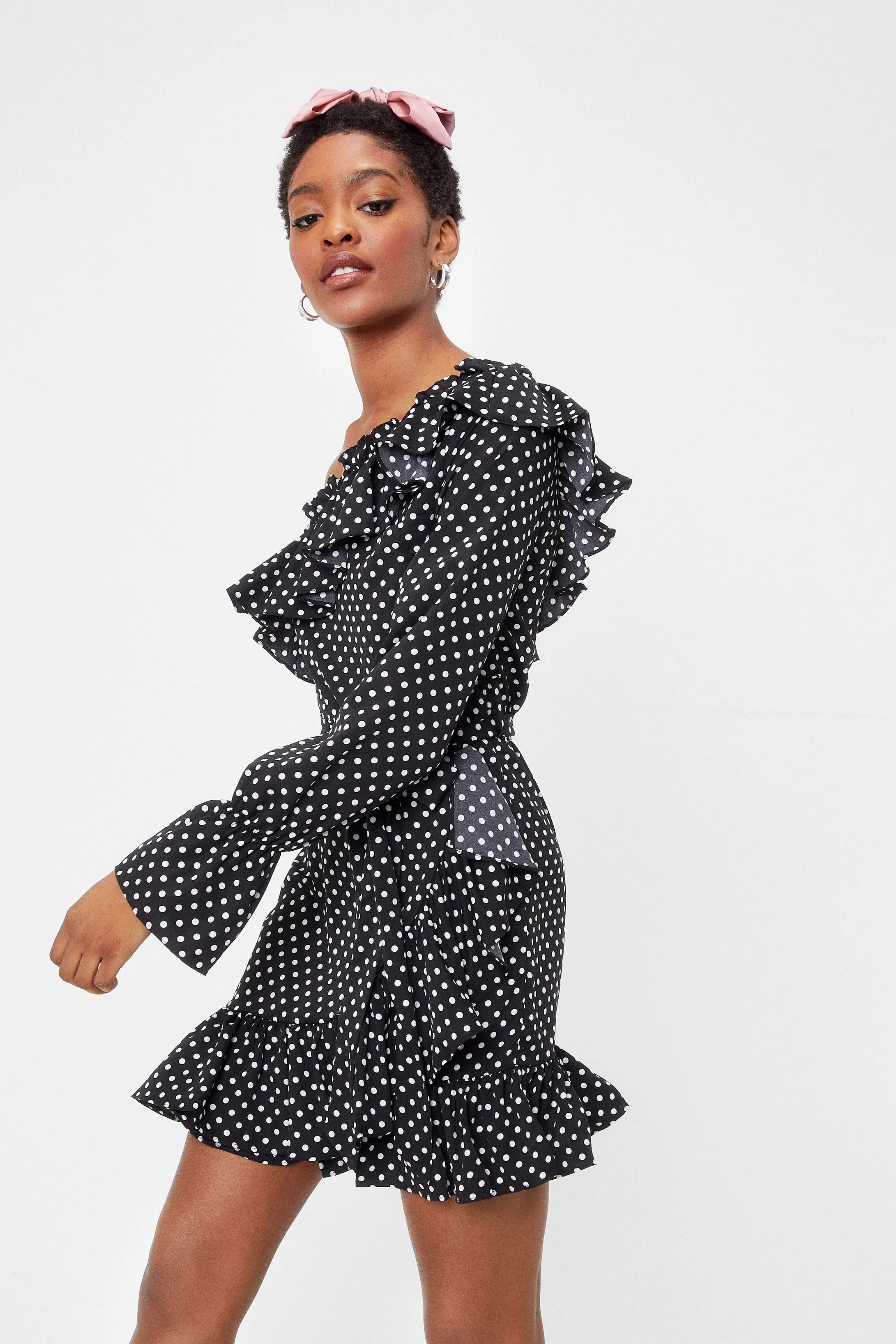 Polka Dot Ruffle One Sleeve Mini Dress | Nasty Gal (US)