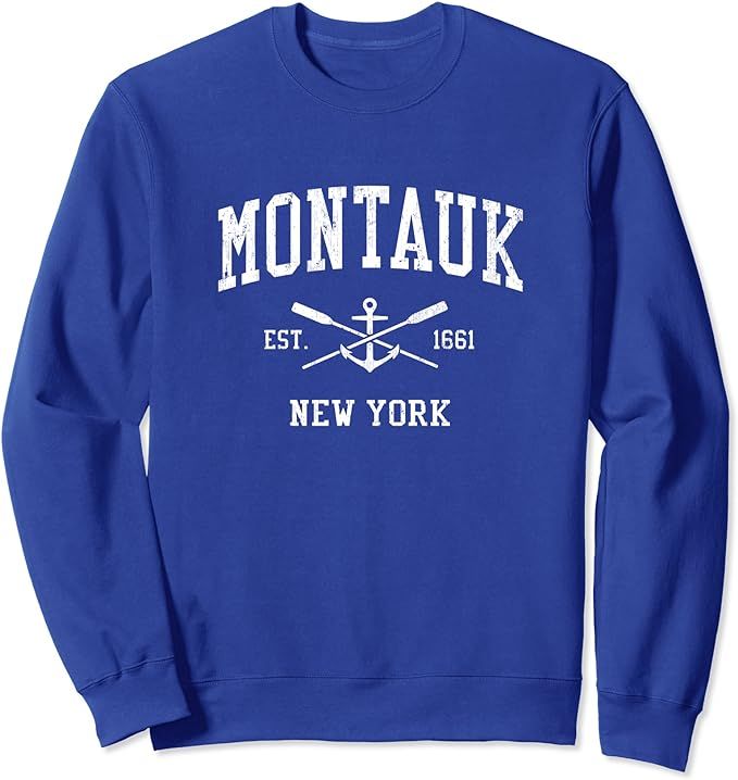 Montauk NY Vintage Crossed Oars & Boat Anchor Sports Sweatshirt | Amazon (US)