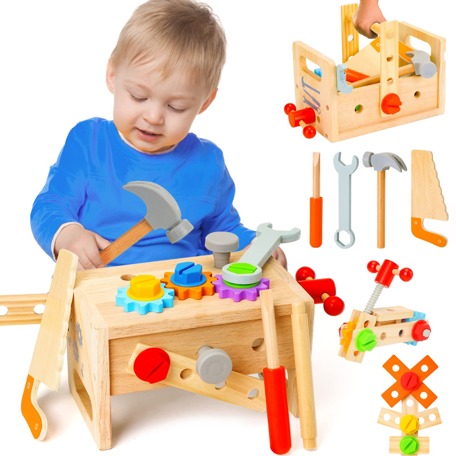 Wooden Tool Set for Kids 2 3 4 5 Year Old, 29Pcs Educational STEM Toys Toddler Montessori Toys fo... | Amazon (US)