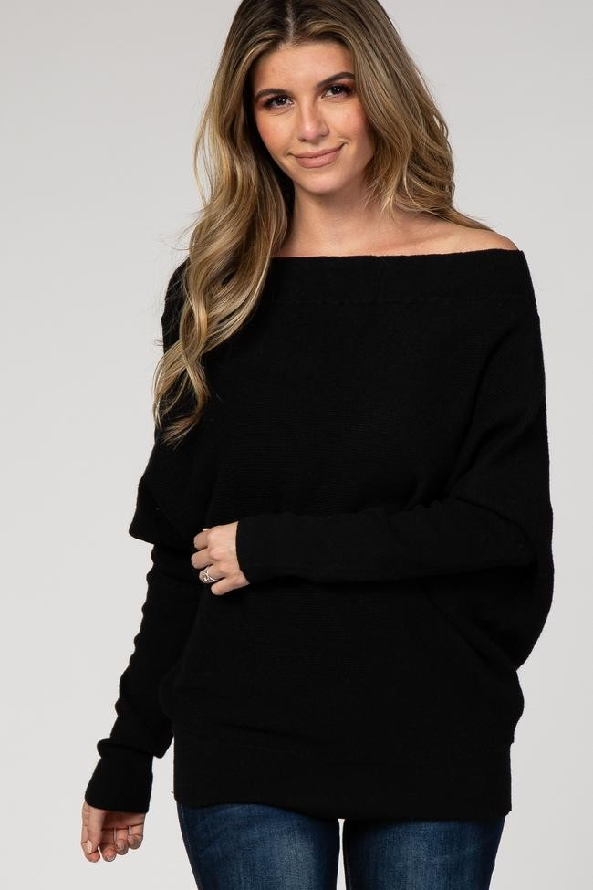 Black Dolman Sleeve Wide Neck Maternity Sweater | PinkBlush Maternity