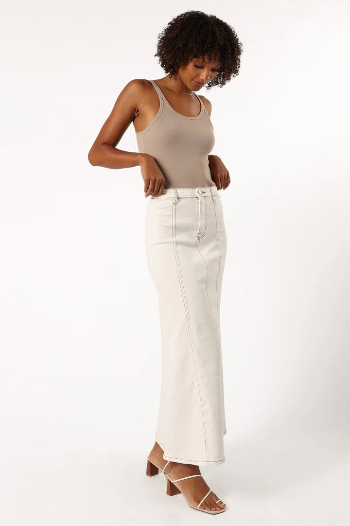 Moranda Denim Maxi Skirt - White | Petal & Pup (AU)