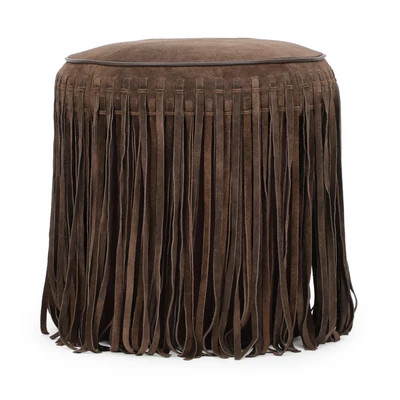 Daphne Round Suede Fringe Ottoman | TOV Furniture