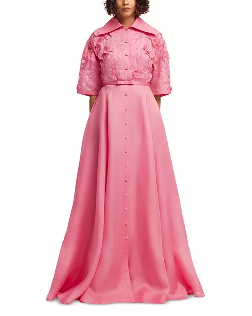 LEO LIN Junia Appliqué Puff Sleeve Silk Gown | Bloomingdale's Women | Bloomingdale's (US)