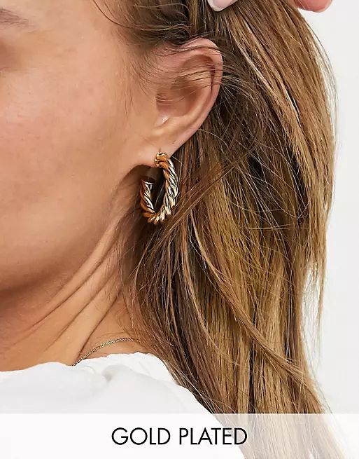 ASOS DESIGN 14k gold plated twist hoop earrings | ASOS (Global)