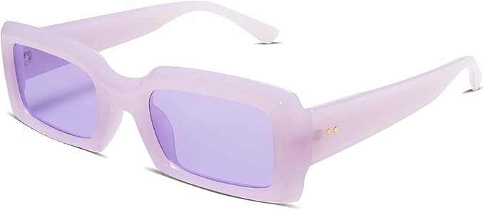 Allarallvr Trendy Rectangle Sunglasses for Women Men Vintage 90's Square Shades Thick Frame Nude ... | Amazon (US)