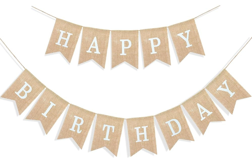 Happy Birthday Banner for Birthday Party Decorations, Rustic Burlap Bunting Swallowtail Flags | Amazon (CA)