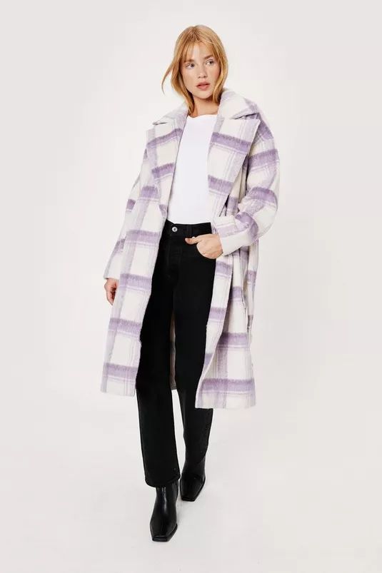 Petite Lilac Check Wool Look Coat | Nasty Gal (US)