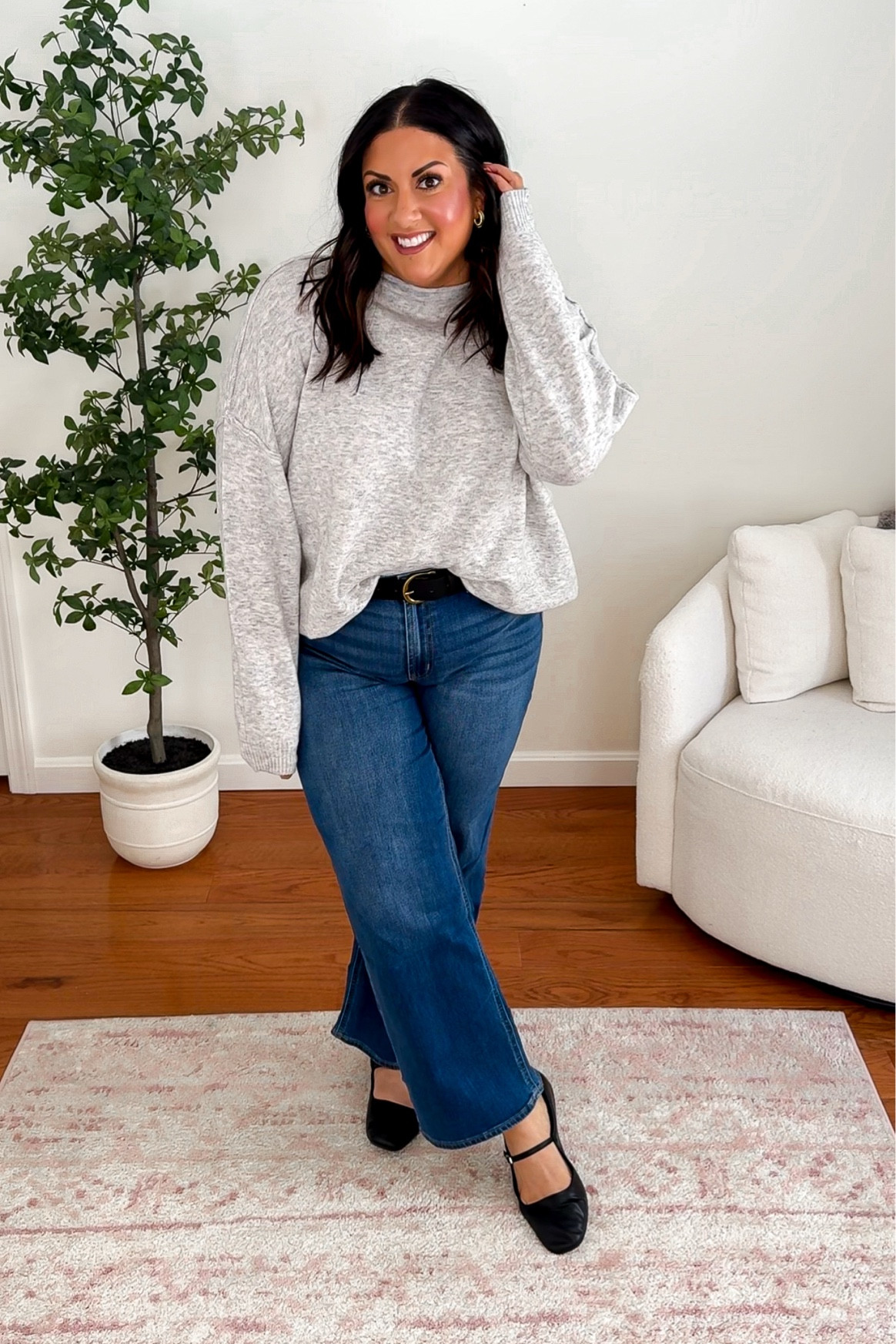 This Nuuds mock neck sweater might be my favorite sweater EVERRRR! It’s soooo soft and cozy and I love that it’s long enough to wear with leggings or if I want to wear it with jeans I can tuck it in. Wearing an XL in the sweater (could def do a L) and a size 14 in the wide leg jeans. 

Midsize outfit inspo, wide leg jeans outfit, winter outfit inspo 

#LTKFindsUnder100 #LTKStyleTip #LTKMidsize