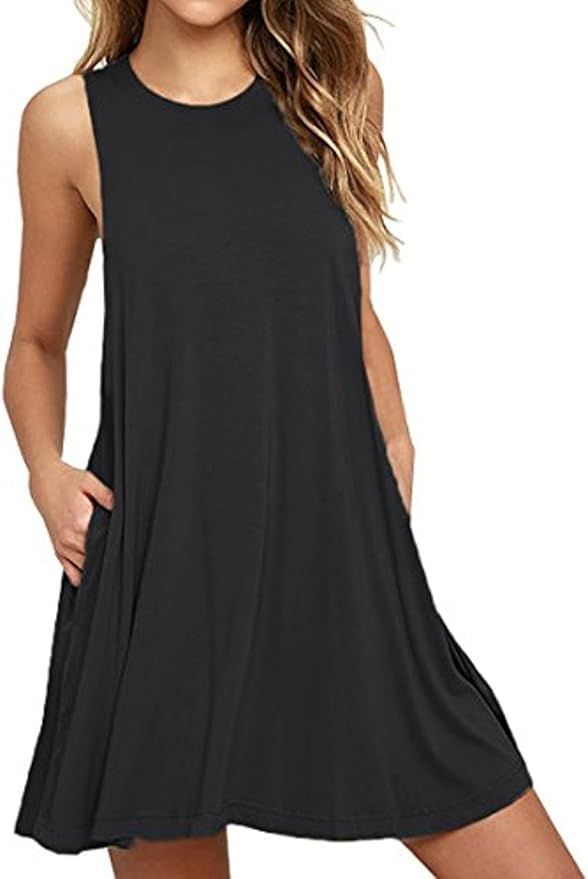 HAOMEILI Women's Summer Casual Swing T-Shirt Dresses Beach Cover up with Pockets | Amazon (US)