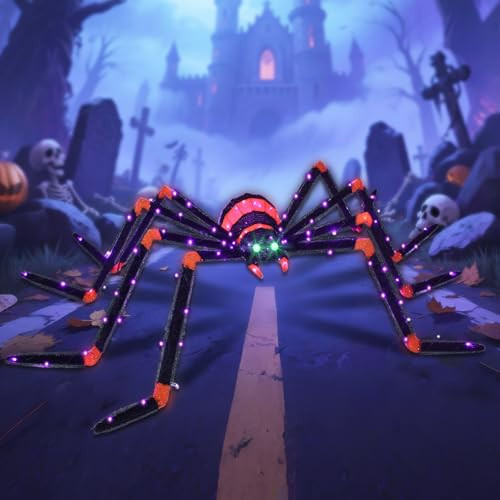 HOYECHI Halloween Decorations Giant Spider 6.8ft - Big Spider Holiday Decor Outdoor, Light Up Spider with 115 LED Lights for Front Yard Porch Gardens Party Outside Halloween Decorations - Black | Amazon (US)