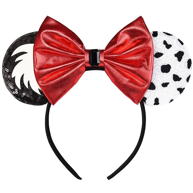 Sequin Minnie Ears, Cruella Mouse Ears Headband, Black & White Cruella Devil Costume Hair Accesso... | Amazon (US)