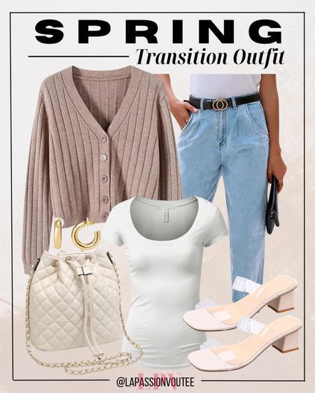 Embrace the spring transition with effortless style: layer a button-down cardigan over a basic tee, paired with classic jeans. Elevate the look with hoop earrings, heeled sandals, and a sleek leather bucket bag. Effortlessly chic, this ensemble is perfect for welcoming the warmer days ahead. 

#LTKSeasonal #LTKMostLoved #LTKstyletip