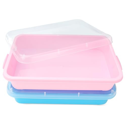Sensory Bin Sand Tray with Lid for Toddlers 2 Pcs 15in Portable Sandbox Toy Large Plastic Tray for Kids 3 4 5 6 Fill with Sand, Water, Beads, and More (Pink + Blue) | Amazon (US)