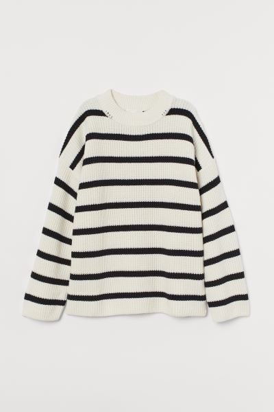 Relaxed-fit, rib-knit sweater in a soft cotton blend. Round neckline, dropped shoulders, and long... | H&M (US + CA)