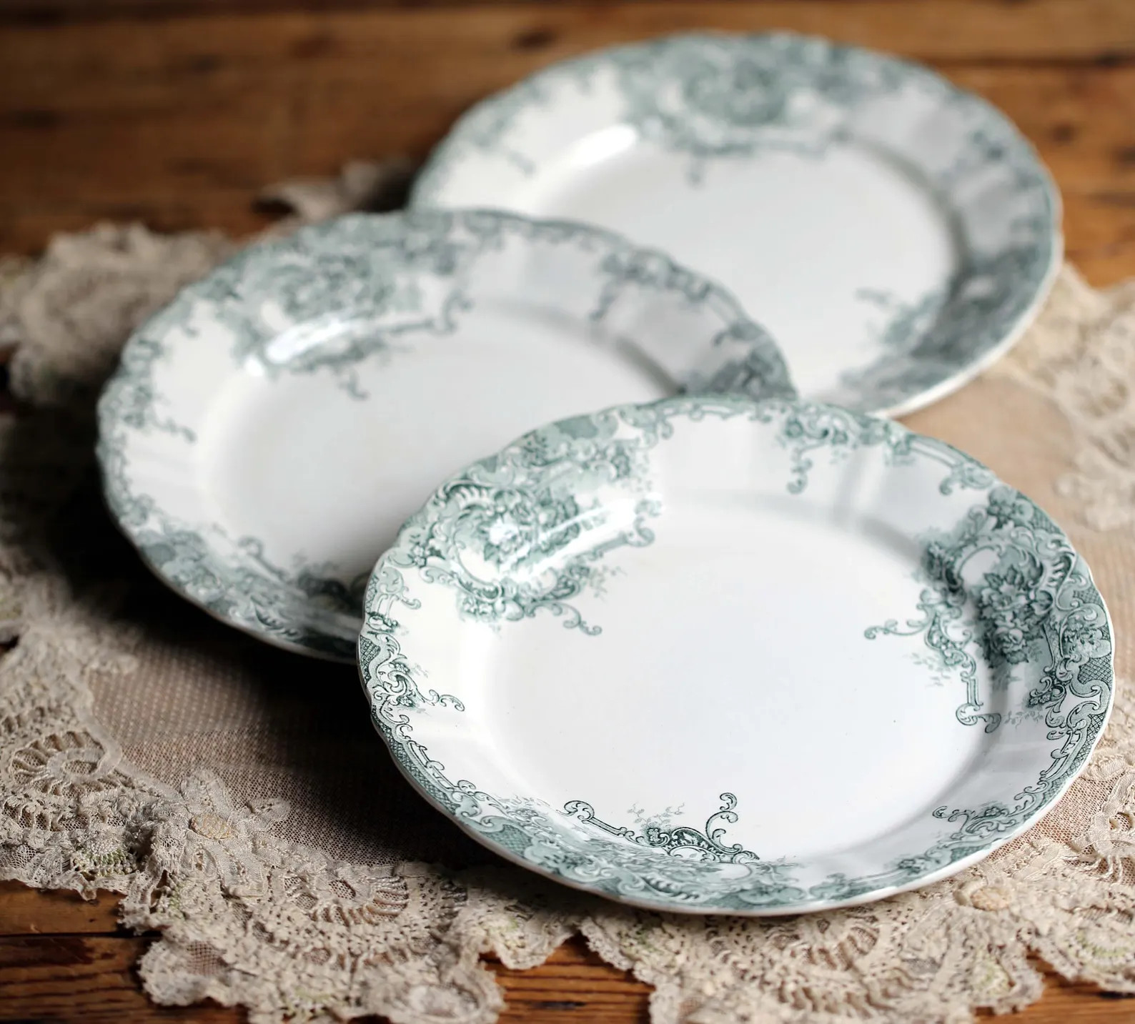Set of 3 French Antique Plates Green Rococo Transferware Dessert Plates Lebacqz Bouchart Dauphin ... | Etsy (US)