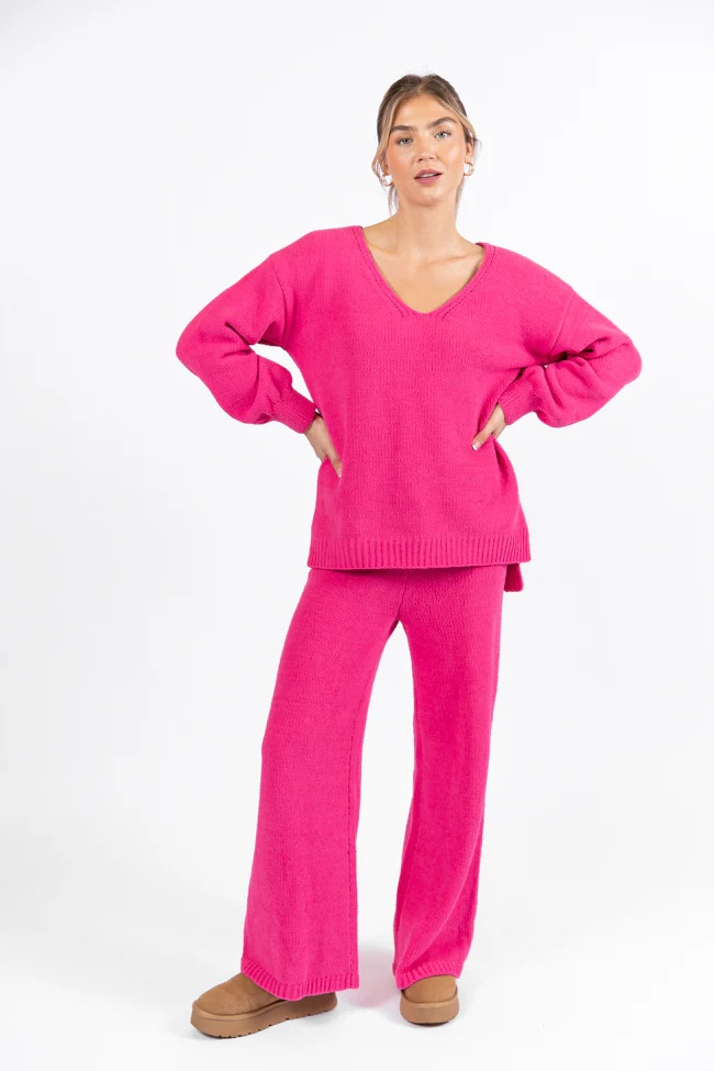 Cozy For Keeps Hot Pink V-Neck Sweater FINAL SALE | Pink Lily