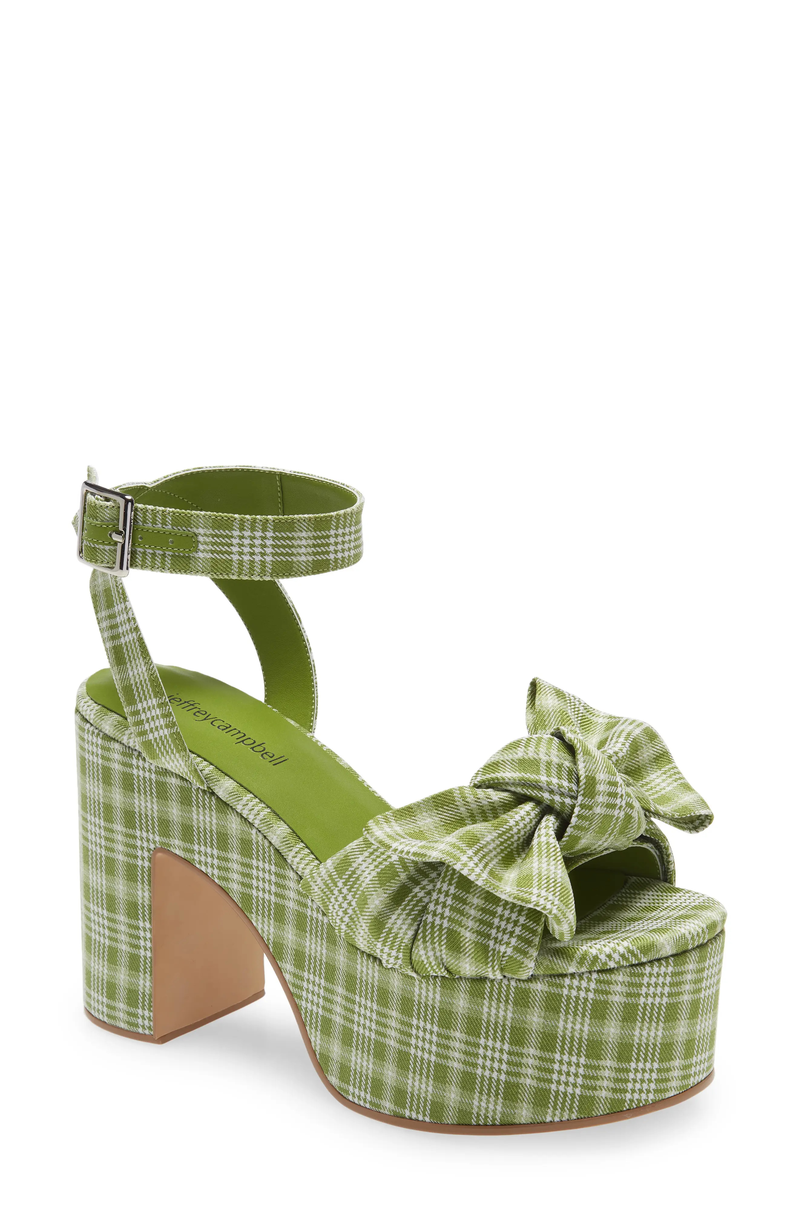 Jeffrey Campbell Picnic Platform Sandal in Green White Plaid at Nordstrom, Size 9 | Nordstrom