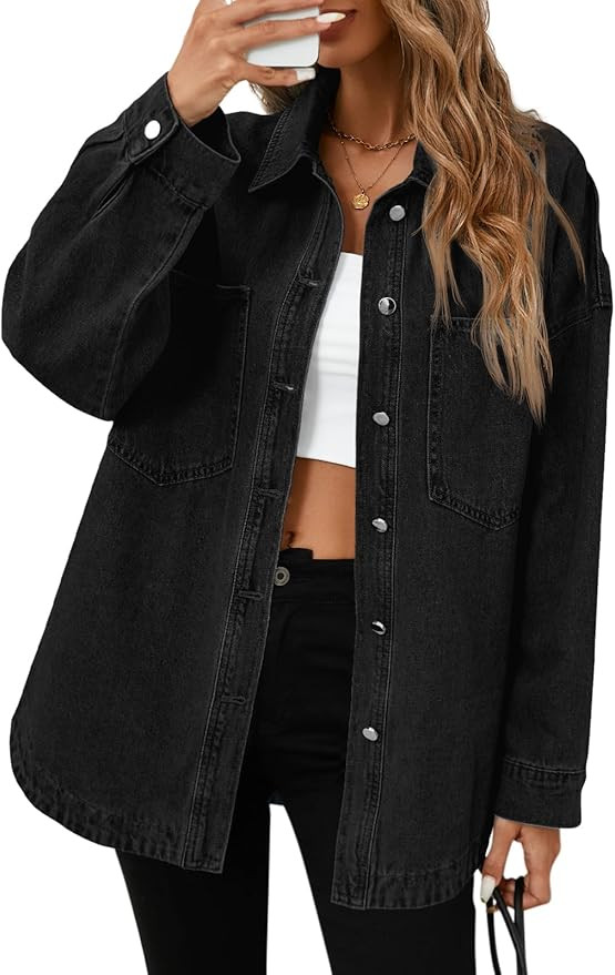 Tankaneo Womens Oversized Denim Shirt Jacket Button Down Long Sleeve Fall Casual Jean Shackets | Amazon (US)