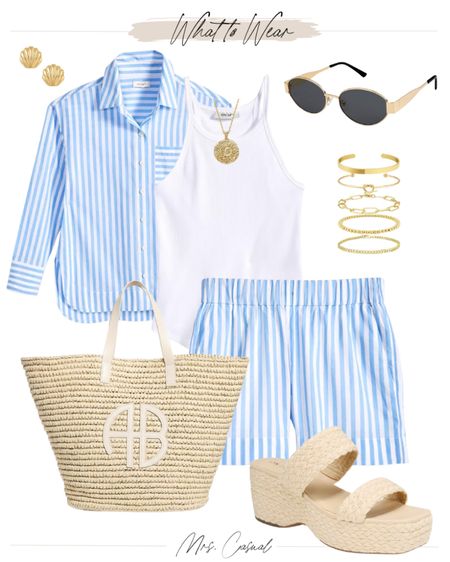 Major sale alert. Blue and white striped matching button down and shorts set. Summer outfit idea 

#LTKItBag #LTKFindsUnder50 #LTKSummerSales