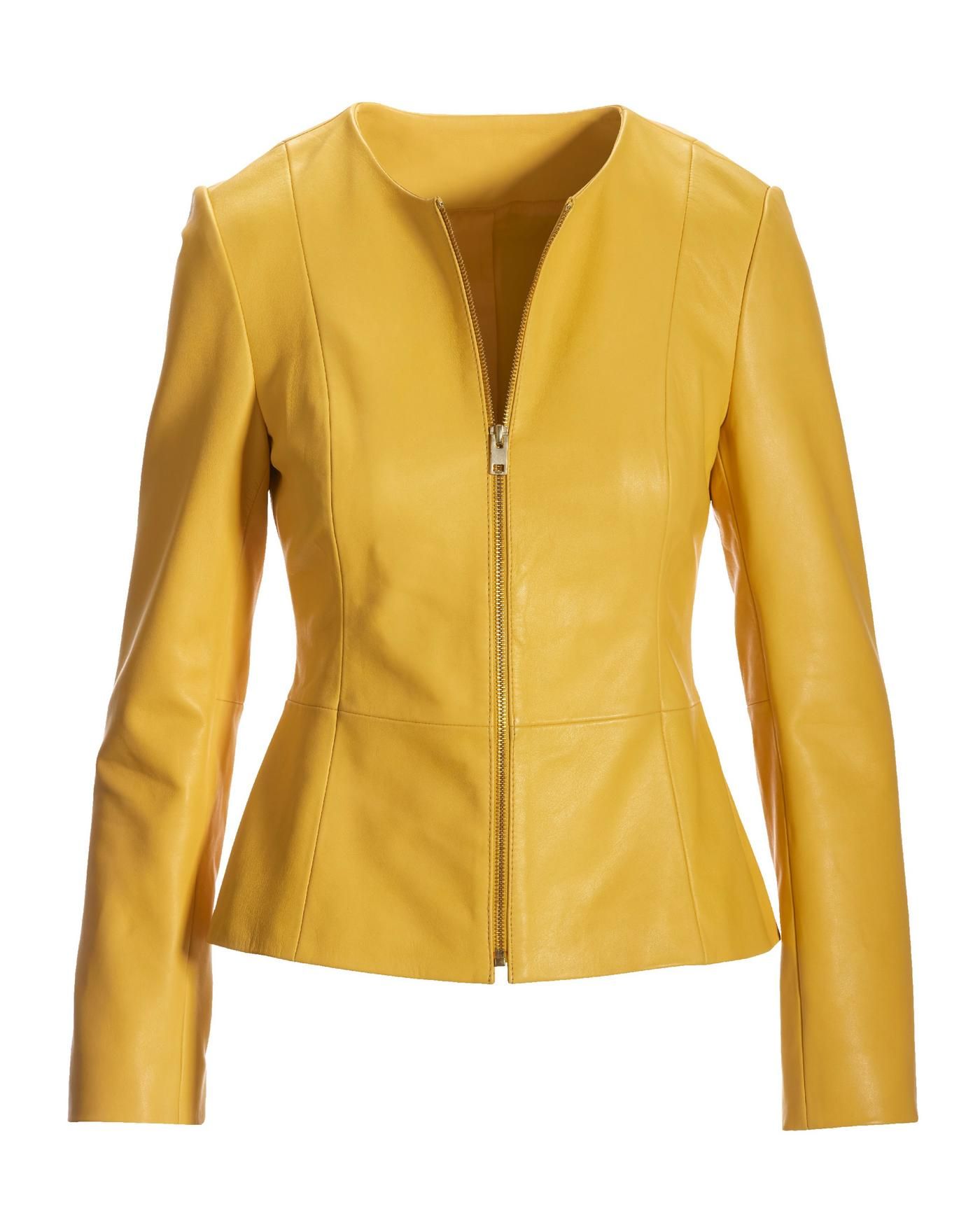 Collarless Peplum Leather Jacket - Yellow | Boston Proper | Boston Proper