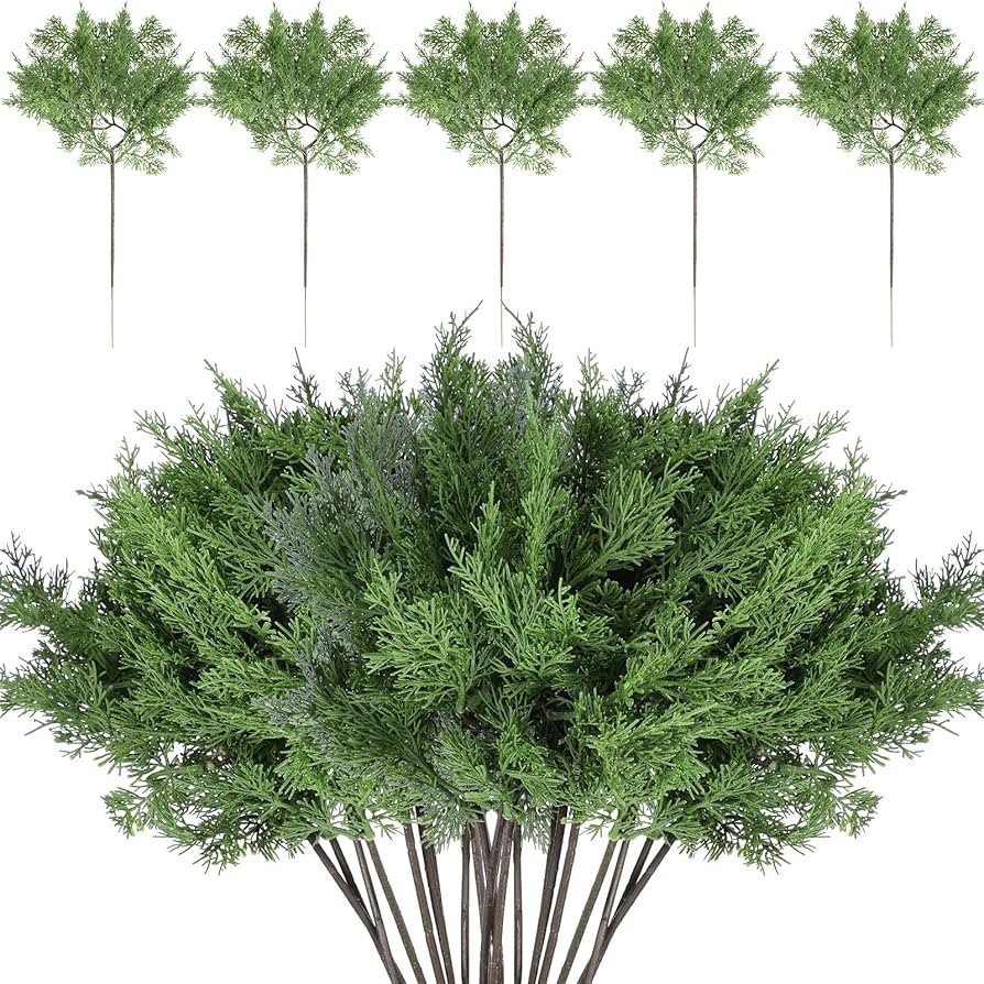 Christmas Fake Juniper Cedar Pine Branches, 17 x 9 Inches Faux Cedar Branches Artificial Cedar Sp... | Amazon (US)