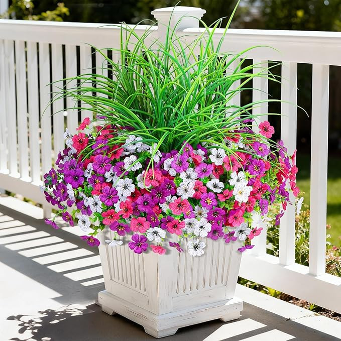 INQCMY Artificial Flowers for Outdoors UV Resistant, 14 Bundles Fake Plants Realistic Silk Flower... | Amazon (US)