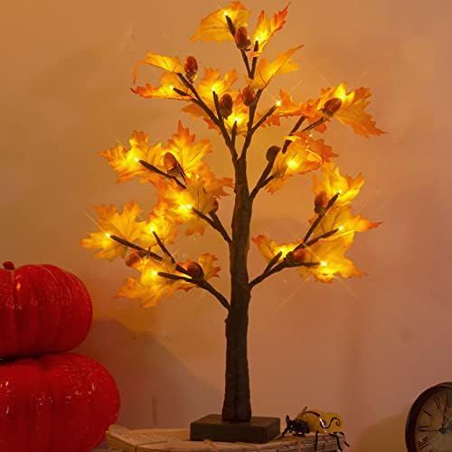 Vanthylit Lighted Fall Tree with 24 LED Thanksgiving Decorations Maple Tree Battery Operated Table L | Amazon (US)