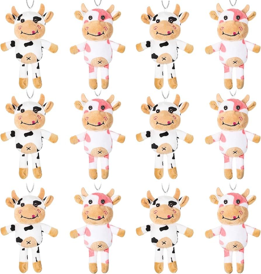 12 Pieces Cow Plush Keychain Stuffed Animal Toy Cow Charm Keyring Farm Cow Keychain Cute Plush Sp... | Amazon (US)