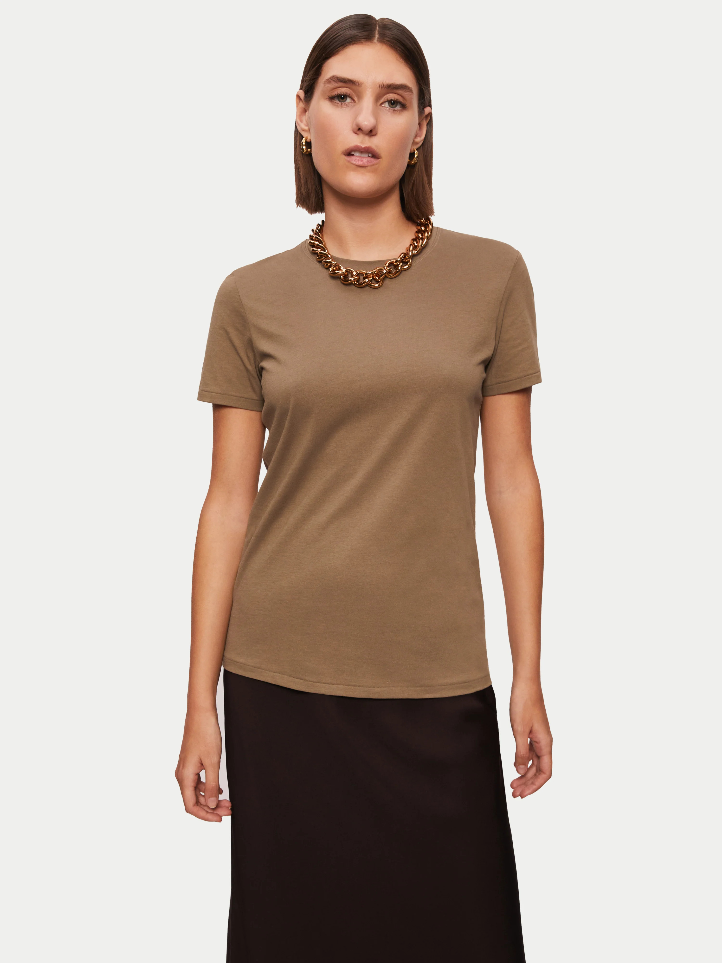 Supima Cotton Crew Neck Tee | Khaki | Jigsaw (UK)