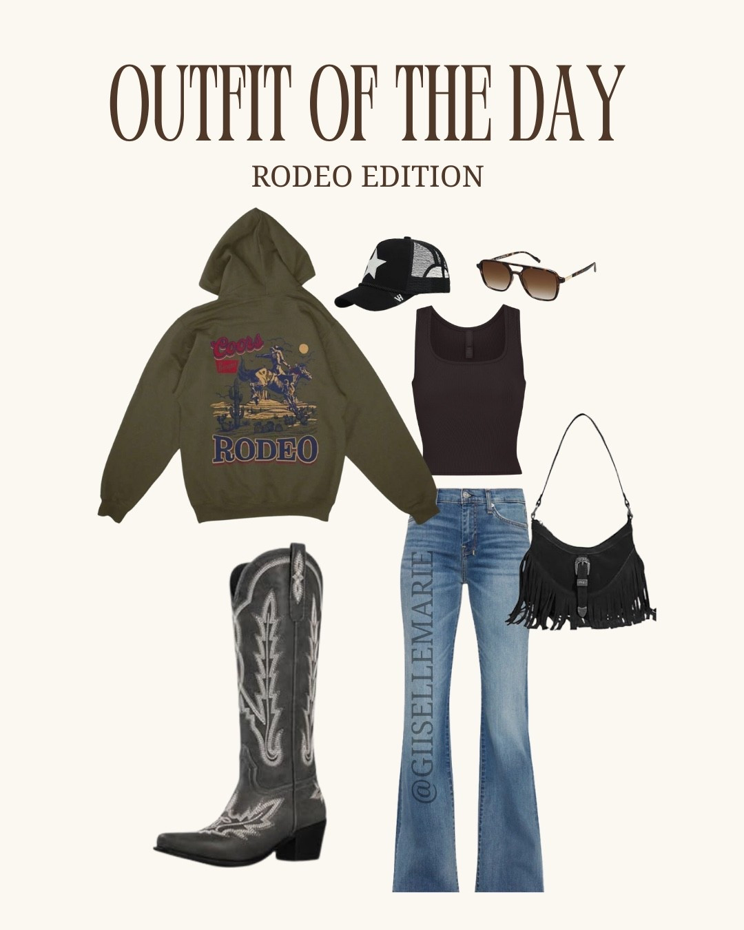 Rodeo outfit of the day 🤎 This is my go-to rodeo edition look when I want something cute, comfy, and western chic. A graphic rodeo hoodie layered over a simple black tank top makes the perfect mix of casual and stylish, especially for those cooler nights at the arena. I paired it with classic flare jeans that always look flattering with cowboy boots, and these black embroidered western boots are a must-have if you’re going to the rodeo, a country concert, or just love western fashion.

#LTKPlusSize #LTKMidsize #LTKPetite