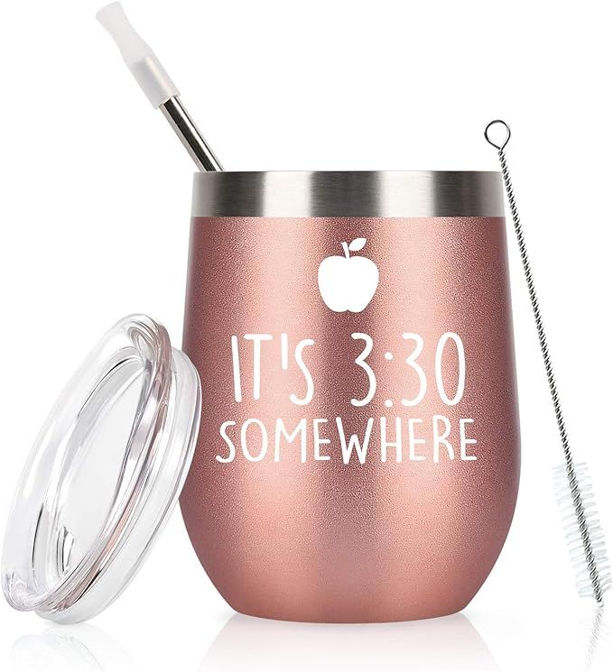 GINGPROUS It's 3:30 Somewhere Stainless Steel Wine Tumbler Glass with Lid and Straw, Funny Teache... | Amazon (US)
