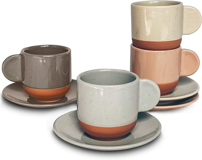 Mora Ceramic Mini Espresso Cups Set of 4, 3oz - Tiny Italian Inspired Mugs With Saucers For Small... | Amazon (US)