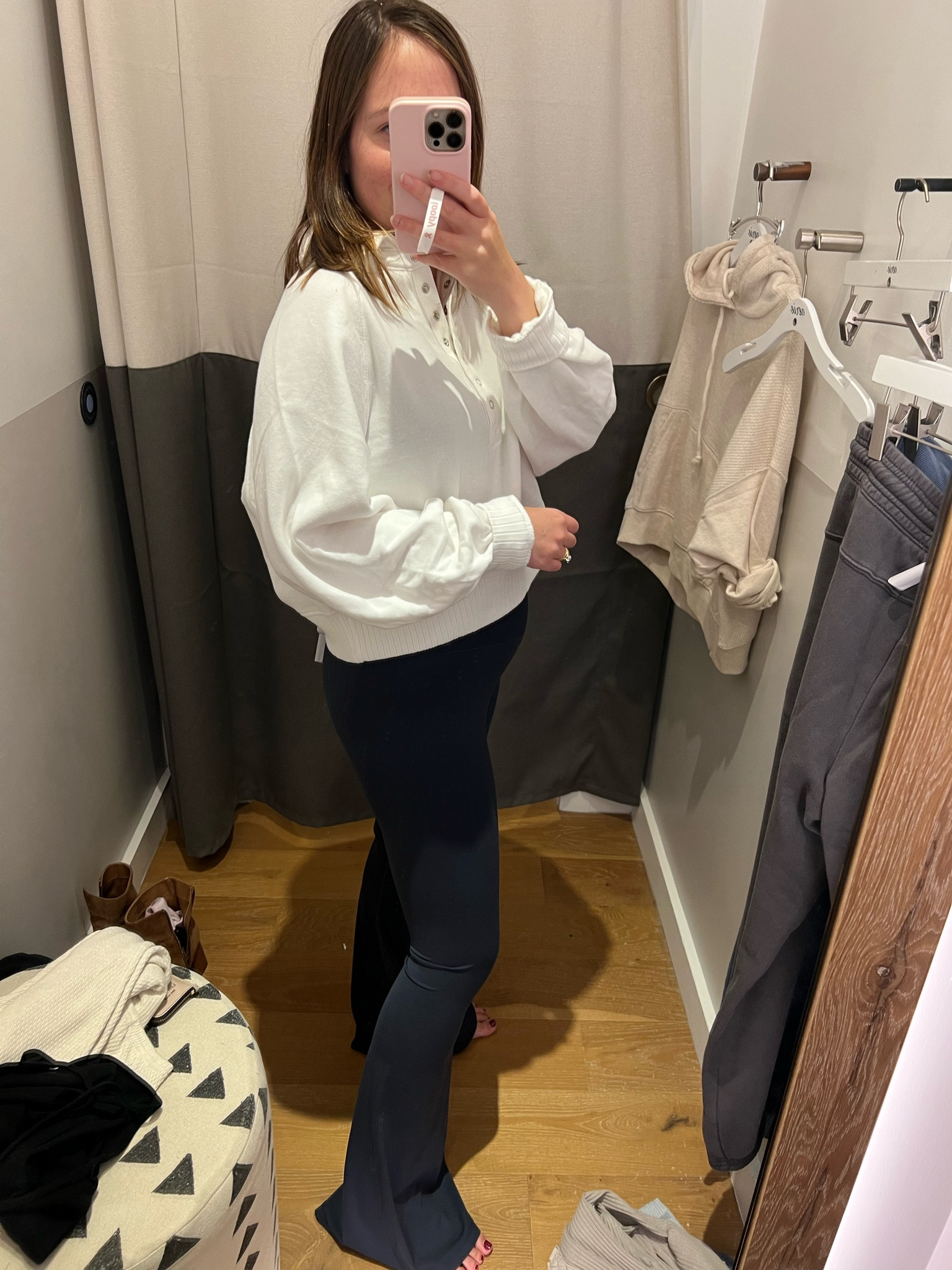 Cozy casual outfit for errands, travel, lounging, yoga and fall walks. Flare leggings come in this slate blue and other colors, sweatshirt is a quarter button and also comes in plenty of colors.



#LTKfitness #LTKstyletip #LTKfindsunder50