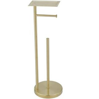 Round Freestanding Toilet Paper Holder with Top Storage Shelf in Brushed Gold | The Home Depot