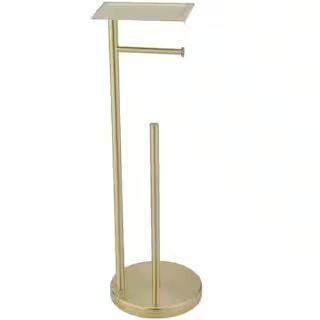 Round Freestanding Toilet Paper Holder with Top Storage Shelf in Brushed Gold | The Home Depot