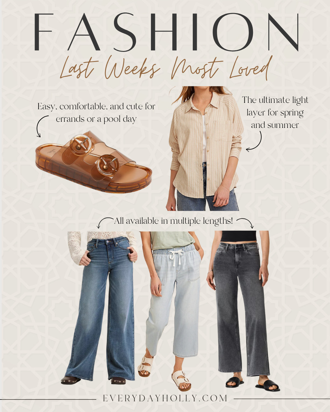 These are the fashion pieces you all loved most last week. Easy, comfortable staples that still feel put together are always a win for spring and summer. 

Lightweight layers, spring outfits, everyday fashion, casual style, wide leg jeans, lightweight layers, amazon fashion, spring wardrobe, comfortable outfits, mom style, neutral outfits, everydayholly 

 #LTKootd #LTKSeasonal #LTKActive