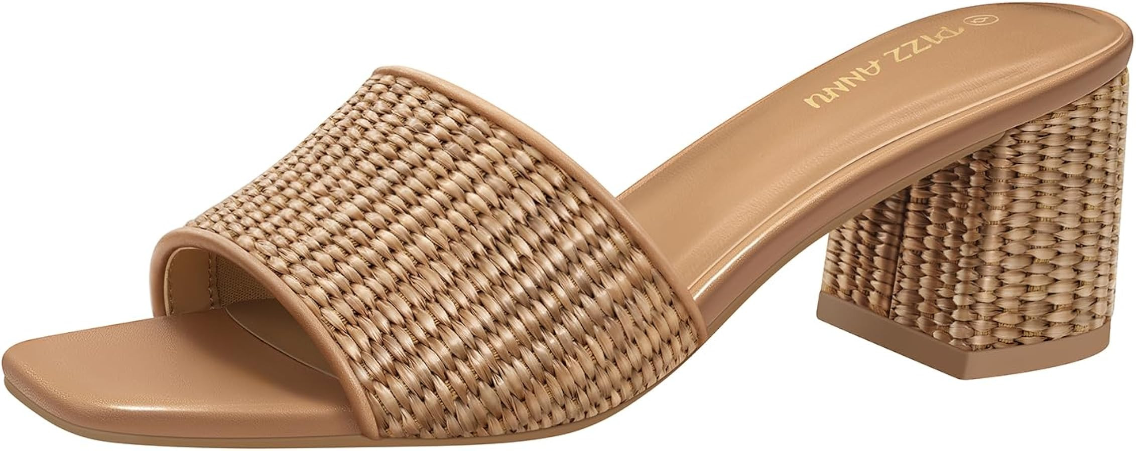 PIZZ ANNU Women's Square Open Toe Heels Sandals Low Block Chunky Heeled Sandal Slip on Mules Comf... | Amazon (US)