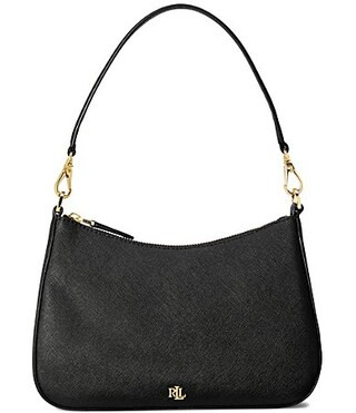 Lauren Ralph Lauren Danni 26 Medium Crosshatch Leather Shoulder Bag - Black | Dillard's