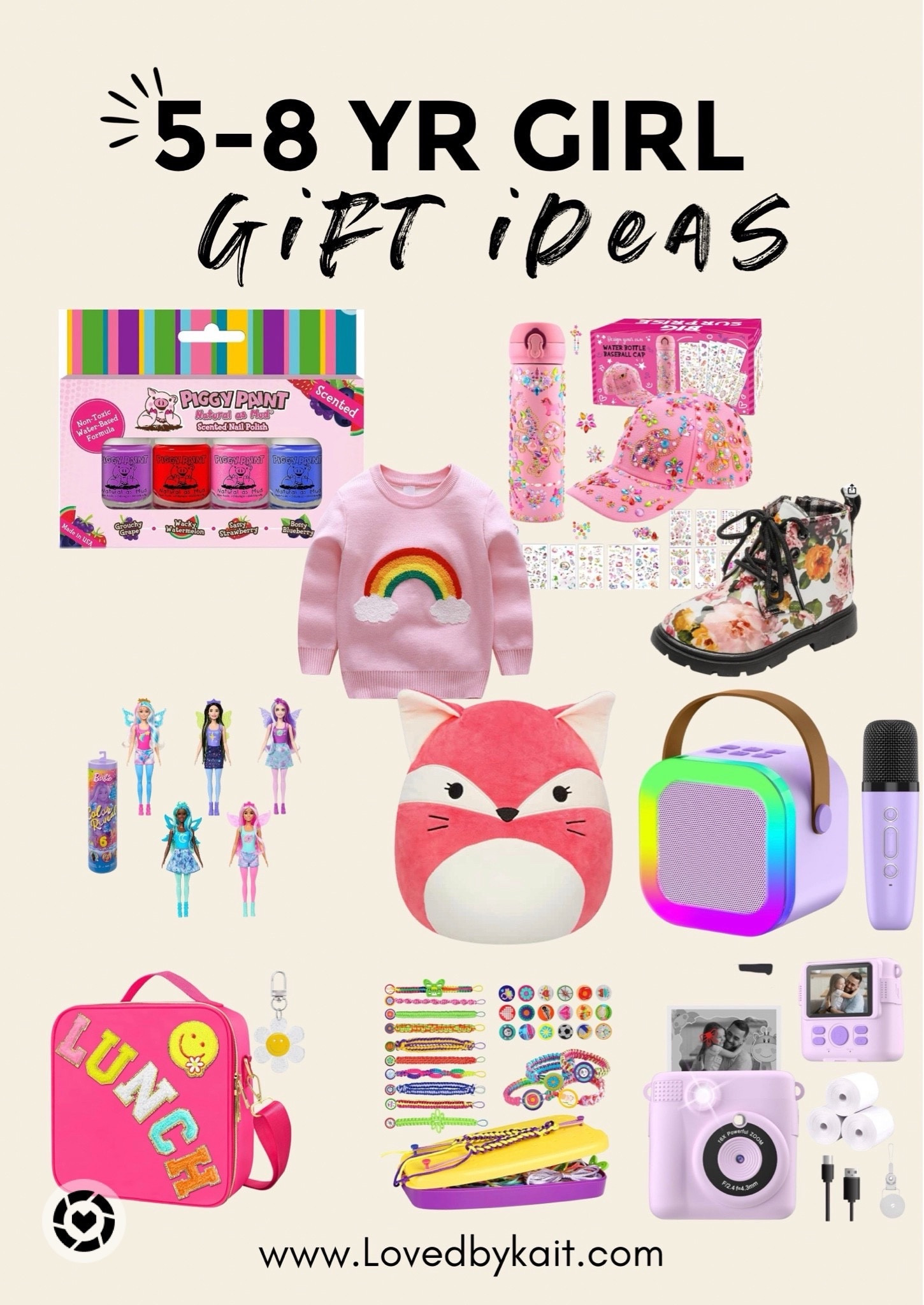 Looking for the best gift ideas for little girls? I put together the ultimate gift guide for 5, 6, 7, and 8-year-old girls filled with fun, creative, and thoughtful ideas they’ll actually use and love. This list includes everything from nontoxic nail polish sets and cute hair accessories to the trendiest Squishmallows, craft kits, and even a kids’ digital camera for those little photographers. I also added a few STEM toys, cozy pajamas, and imaginative play gifts that make great options for birthdays or Christmas. Whether you’re shopping for your daughter, niece, granddaughter, or a friend’s little girl, these affordable gifts for girls are all easy to find and come highly rated. Perfect for holiday gifts, Christmas morning surprises, or just something special to make her smile. Follow my shop @lovedbykait on the @shop.LTK app to shop this post 

 
