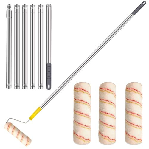 Paint Roller Kit,Paint Roller Brush Set Stainless Steel Pole and 3pcs 9Inch Roller Covers,Multi-Function Long Paint Roller Household Wall Painting Tool,for Walls and Ceiling (8FT Paint Roller kit) | Amazon (US)