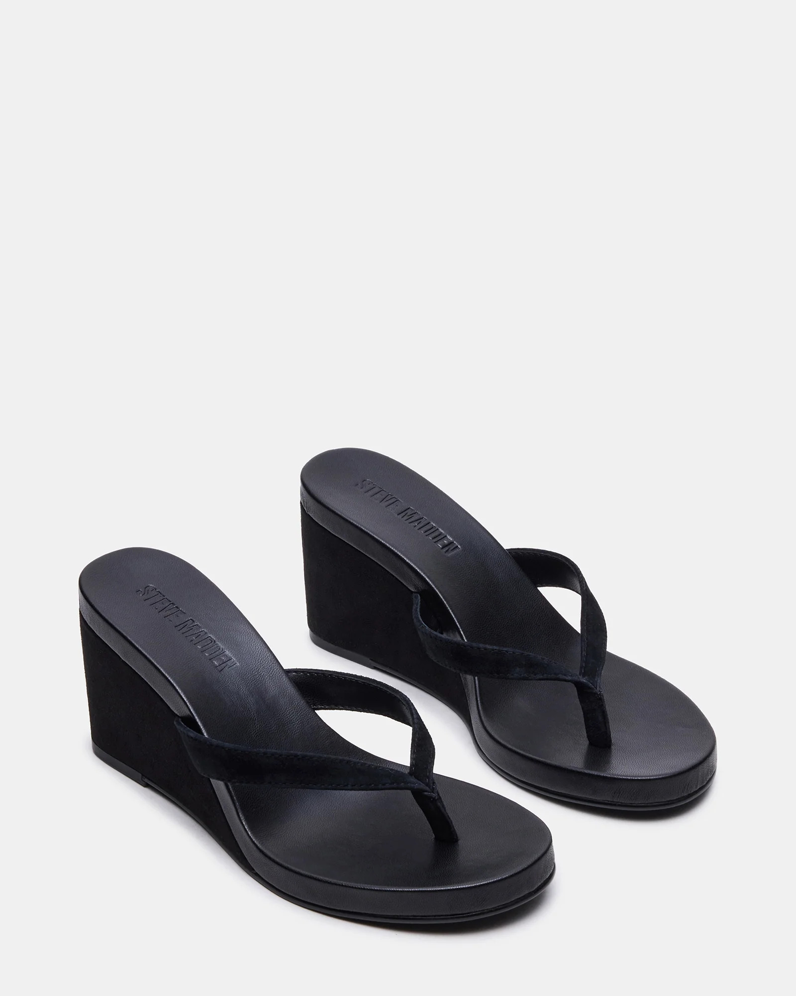 PLAYING Black Suede Thong Wedge Women's Sandal | Steve Madden (US)