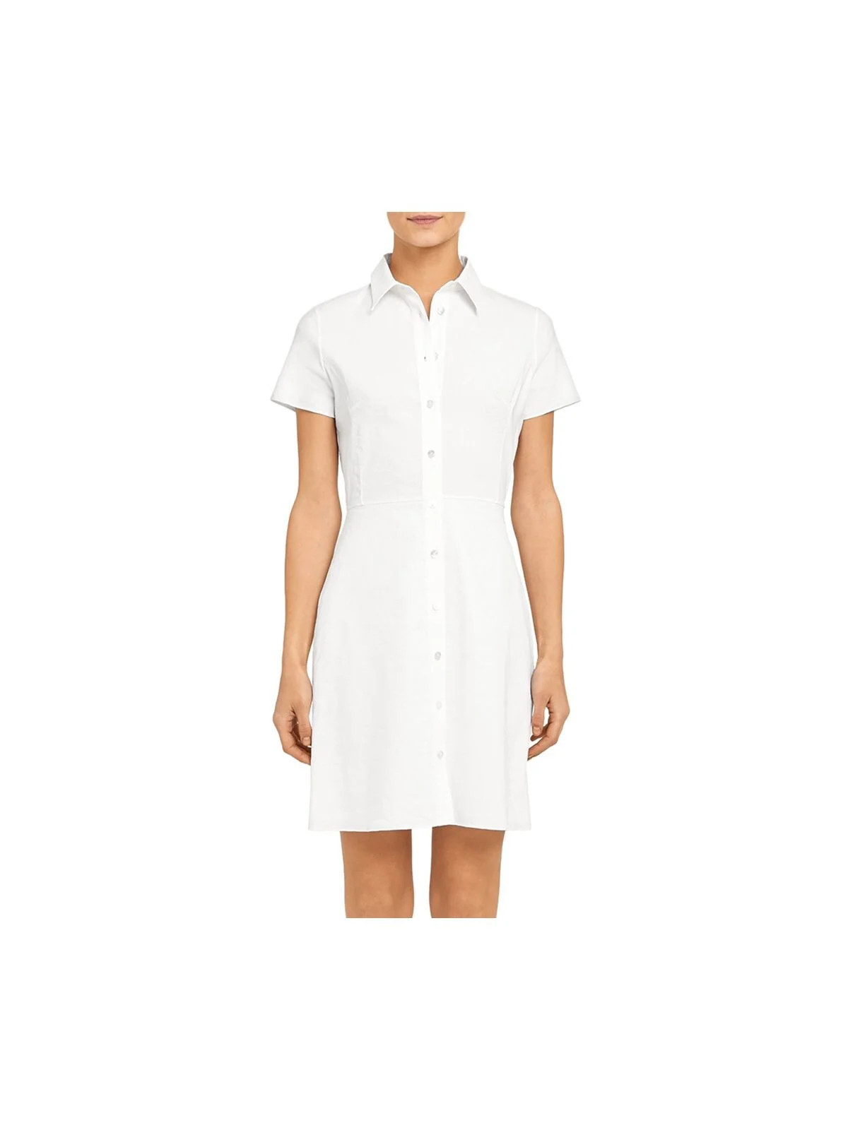 THEORY Womens White Fitted Button Front Short Sleeve Collared Short Shirt Dress 10 | Walmart (US)