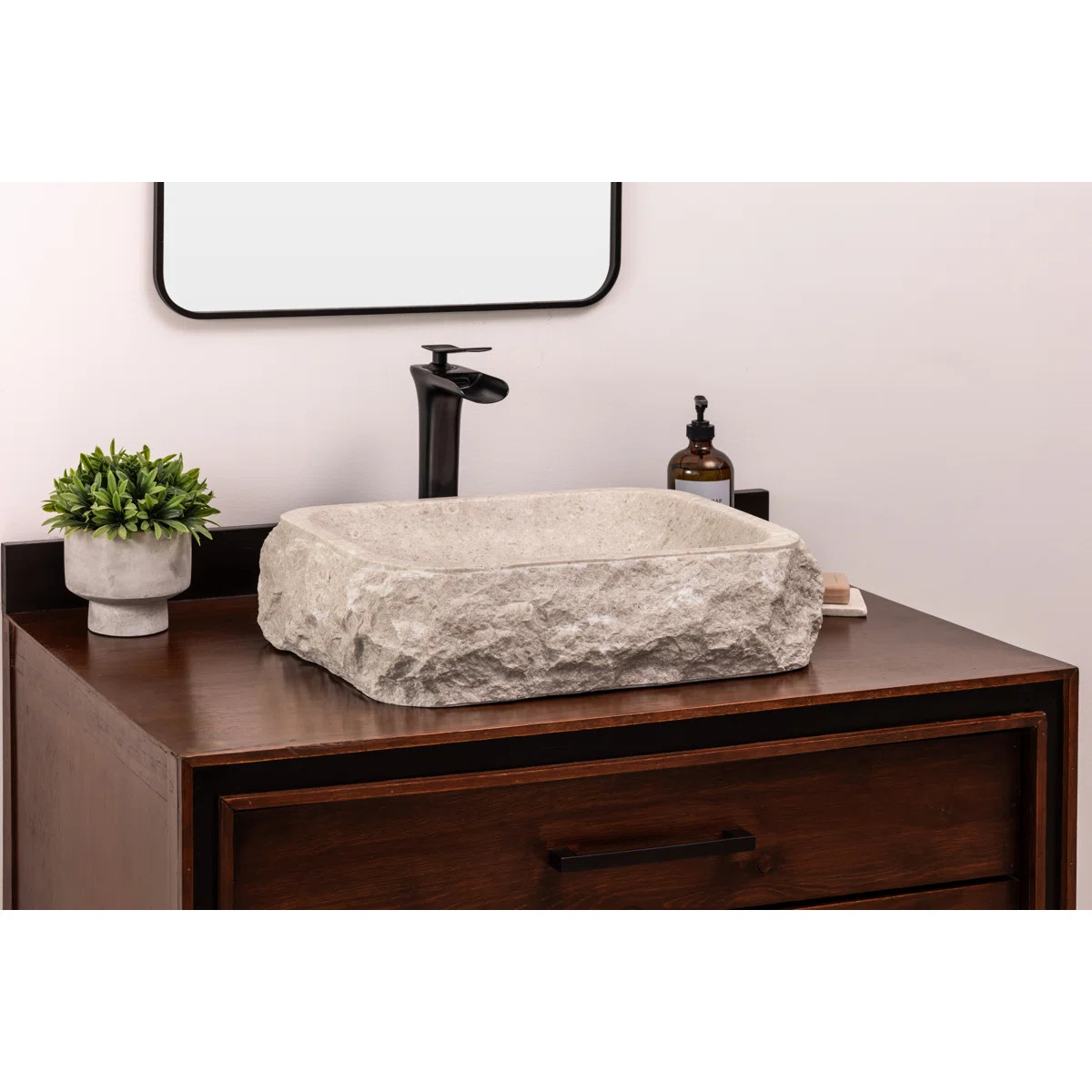 Natural Stone Vessel Bathroom Sink Rectangular Rocca Ojinaga Marble GA078 | Wayfair North America