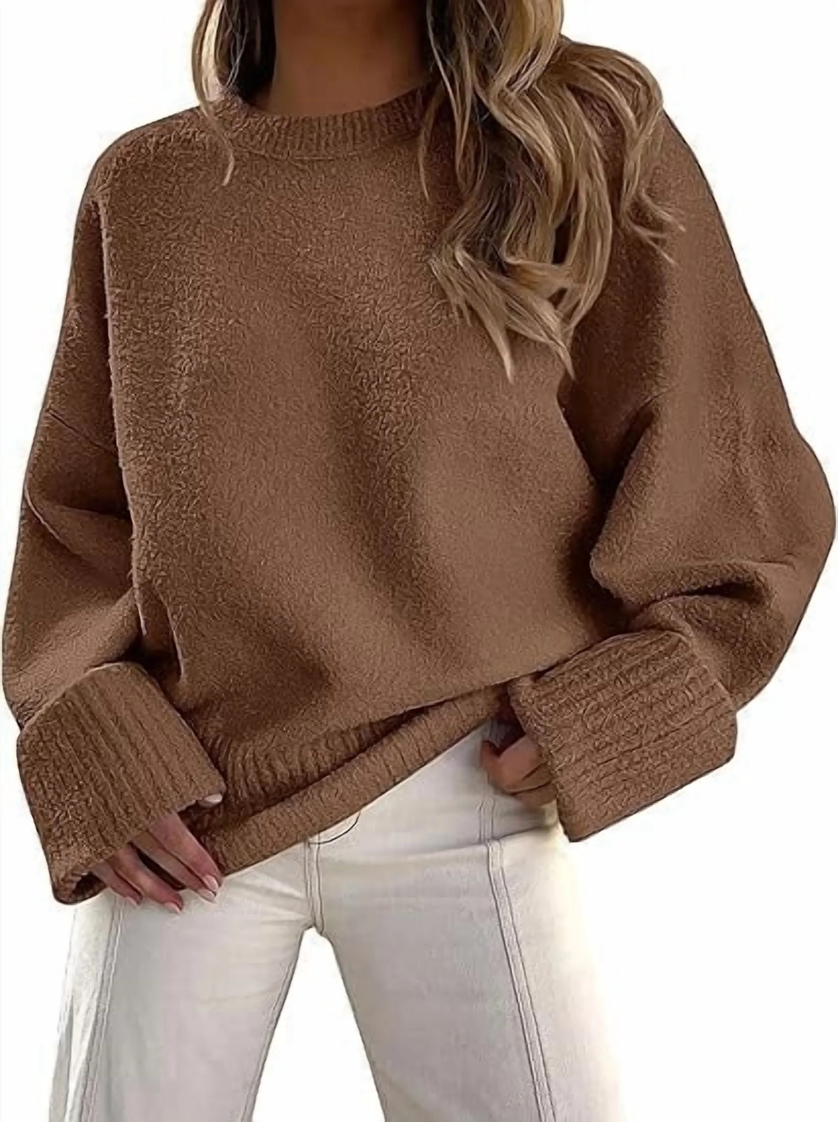 PRETTYGARDEN Women's Fall Oversized Sweaters Casual Crewneck Pullover Long Sleeve Fuzzy Chunky Kn... | Walmart (US)