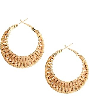 MINACHI Boho Handwoven Rattan Hoop Earrings, Bohemian Summer Beach Statement Jewelry Gift for Wom... | Amazon (US)